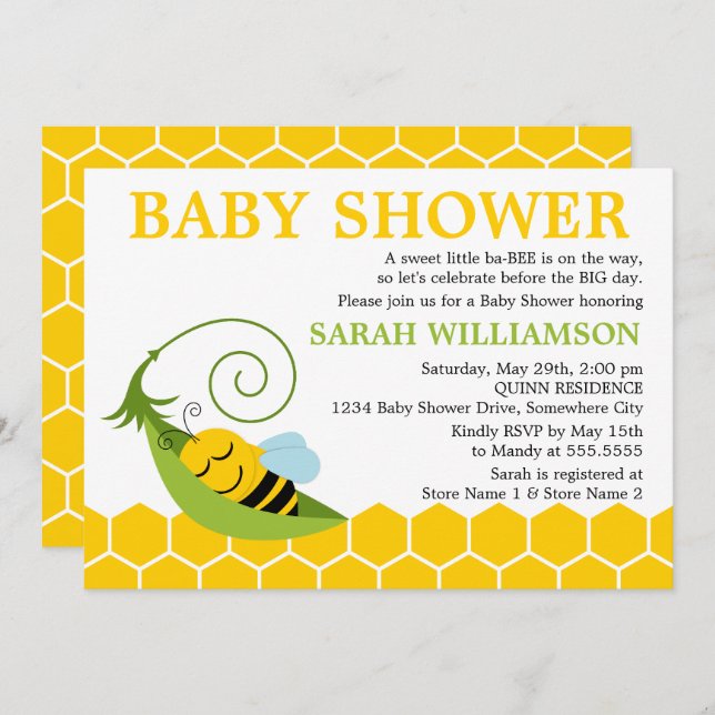 Whimsical Bee Baby Shower Invitation (Front/Back)