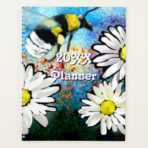 Whimsical Bee Daisies Daisy Flower Blue White Planner