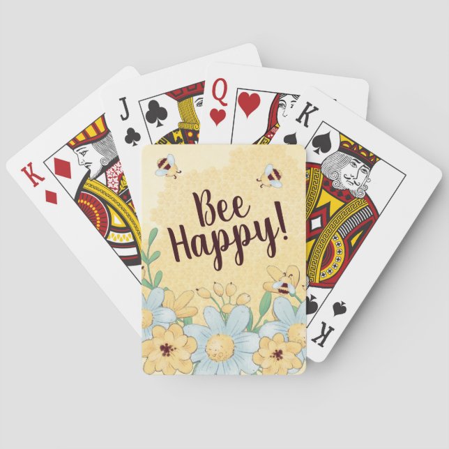 Whimsical Bee Happy Honeycomb Playing Cards (Back)
