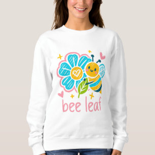Whimsical 'Bee Leaf' Crayon Art: Happy Bumblebee  Sweatshirt