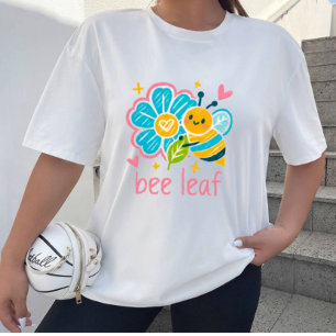 Whimsical Bee Leaf crayon Art Happy Eco-Conscious T-Shirt