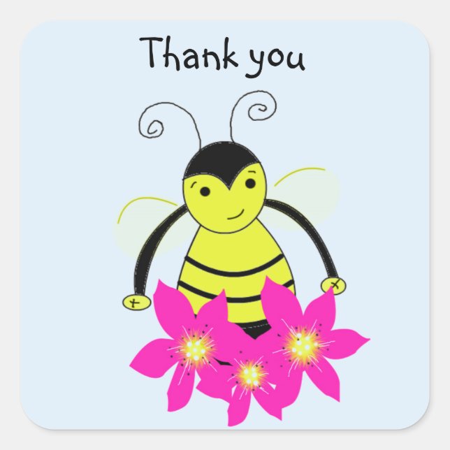 Whimsical Bee Thank You Square Sticker (Front)