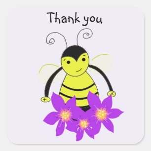 Whimsical Bee Thank You Square Sticker