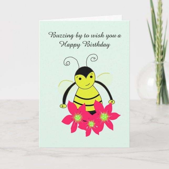 Whimsical Bee with Flowers Card (Front)