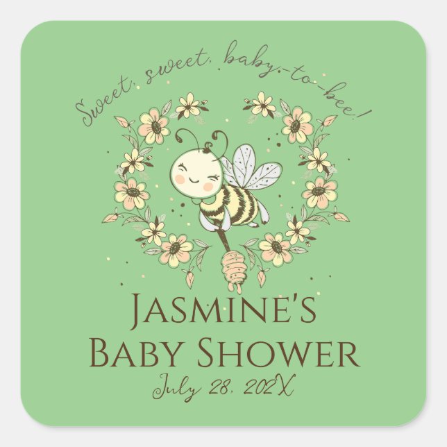 Whimsical Bee Wreath Baby Shower  Square Sticker (Front)