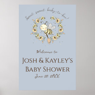 Whimsical Bee Wreath Co-Ed Baby Shower Welcome Poster