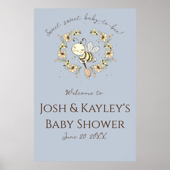 Whimsical Bee Wreath Co-Ed Baby Shower Welcome  Poster (Front)