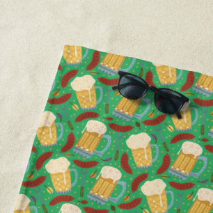 Whimsical Beers & Brats Beach Towel