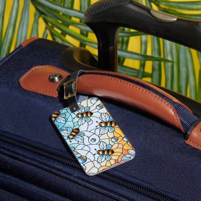  Whimsical Bees Stain Glass Design Luggage Tag (Front Insitu 1)
