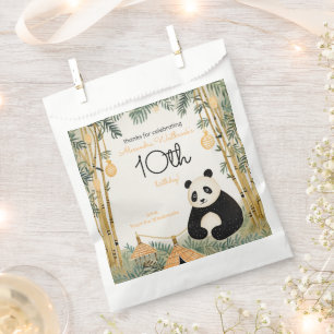 Whimsical Beige Bamboo and Panda Birthday Party Favour Bags