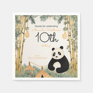 Whimsical Beige Bamboo and Panda Birthday Party Napkin