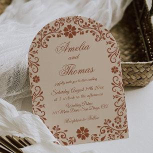 Whimsical beige brown Floral Wedding Invitation