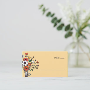 Whimsical Beige Floral Bouquet Place Card