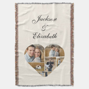 Whimsical Beige Heart Photo Collage Personalised  Throw Blanket
