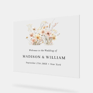 Whimsical Beige Wildflower Wedding Welcome Sign