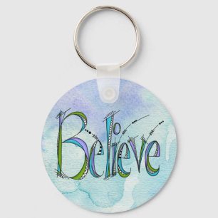 Whimsical Believe Hand-Lettering Key Ring