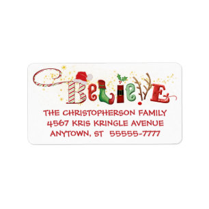 Whimsical BELIEVE Typography Gold Sparkle Label