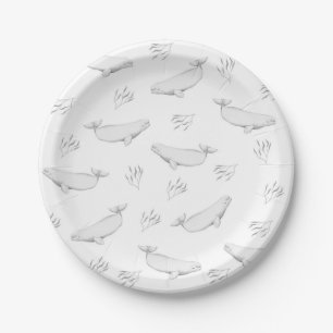 Whimsical Beluga Whale Ocean Sea Weed Illustration Paper Plate