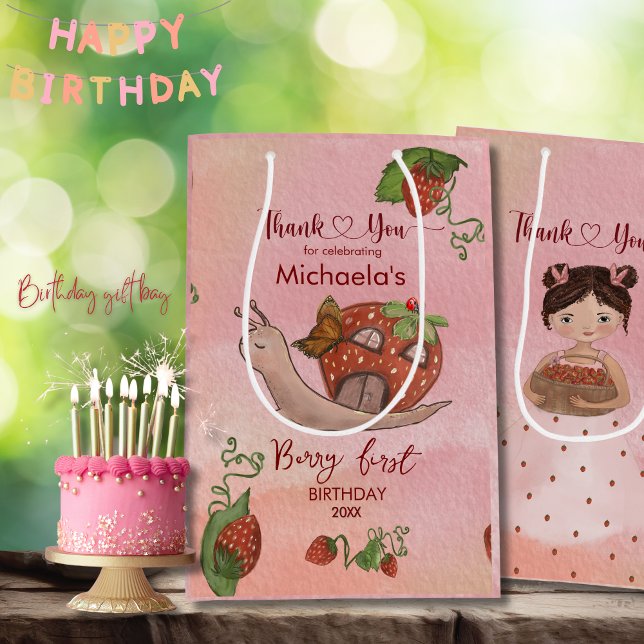 Whimsical Berry First Favour Bag - Snail & Girl (Whimsical Berry First Favor Bag - Snail & Gilr)