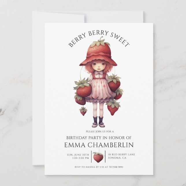 Whimsical Berry Sweet Girl's Birthday Party Invitation (Front)