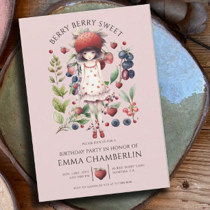 Whimsical Berry Sweet Girl's Birthday Party Invitation