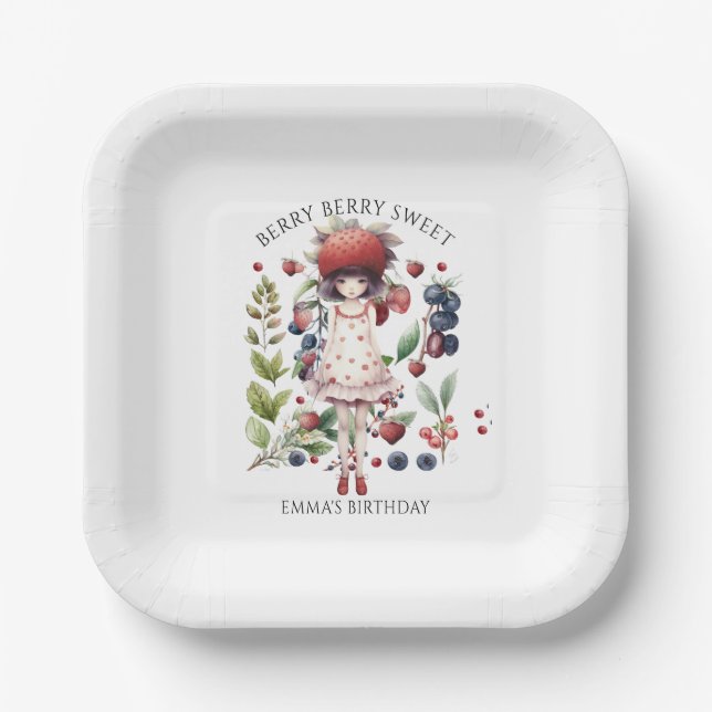 Whimsical Berry Sweet Girl's Birthday Party Paper Plate (Front)