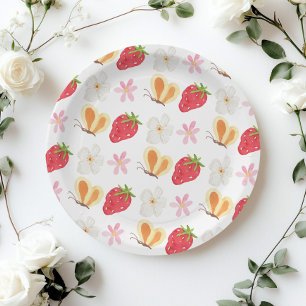 Whimsical Berry Sweet Strawberry Baby shower Paper Plate