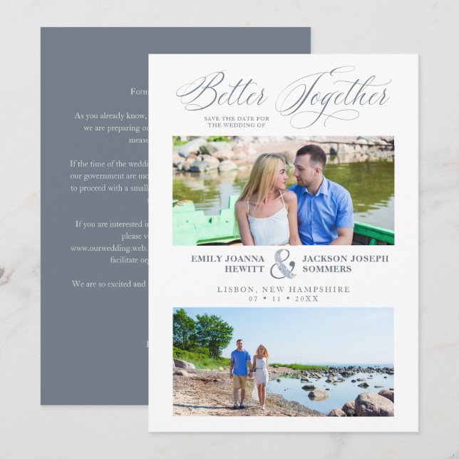 Whimsical Better Together Quote 2 Photos Wedding  Save The Date (Front/Back)