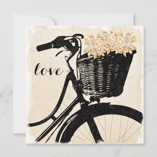 Whimsical Bicycle with Flowers Wedding Invitations (Front)