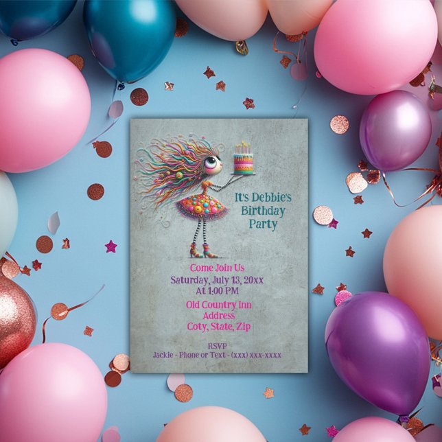 Whimsical Big-Eyed Birthday Girl Invitation (Creator Uploaded)