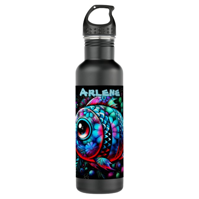 Whimsical Big-Eyed Fish Nautical Personalised 710 Ml Water Bottle (Front)