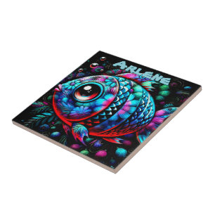 Whimsical Big-Eyed Fish Nautical Personalised Tile