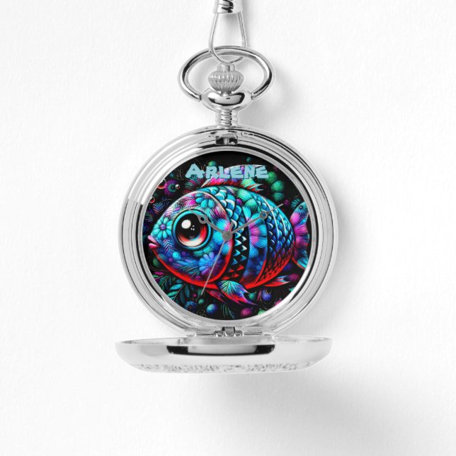 Whimsical Big-Eyed Fish Nautical Personalised Watch (Front)