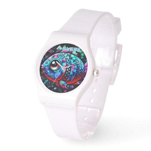 Whimsical Big-Eyed Fish Nautical Personalised Watch (Angle)