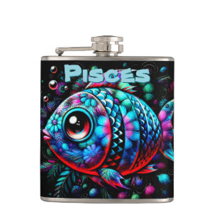 Whimsical Big-Eyed Fish Pisces Personalised Hip Flask