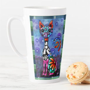 Whimsical Big-Eyed Funky Abstract Kitty Cat Latte Mug