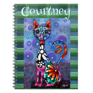 Whimsical Big-Eyed Funky Kitty Cat Personalized Notebook