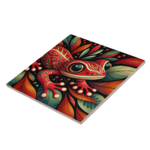 Whimsical Big Eyes Salamander Mexican Folk Art Tile