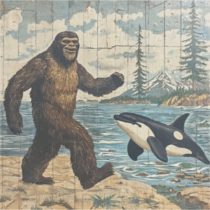 Whimsical Bigfoot and Orca