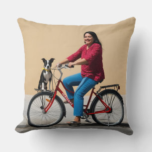 Whimsical Bike Ride with Canine Companion Cushion