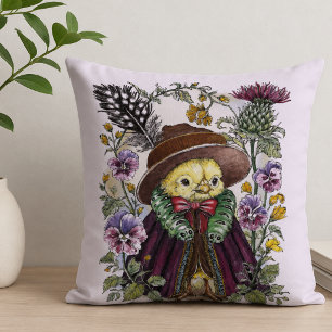 Whimsical Bird and Wildflower Watercolor Art Cushion