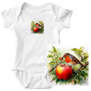 Whimsical Bird & Apple Delight Baby Bodysuit