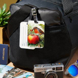 Whimsical Bird & Apple Delight Luggage Tag