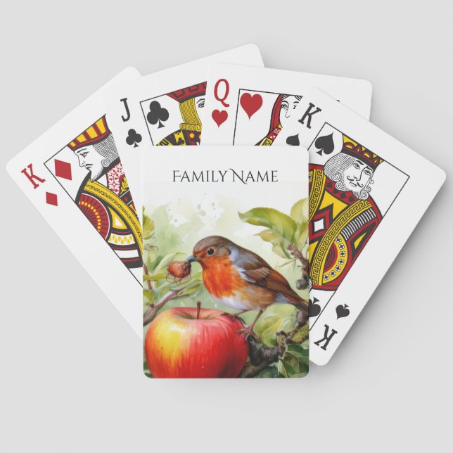 Whimsical Bird & Apple Delight Playing Cards (Back)