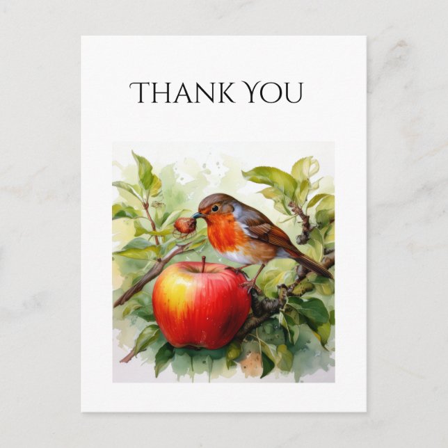 Whimsical Bird & Apple Delight Postcard (Front)
