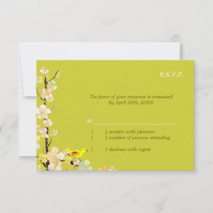 Whimsical Bird Apple Green Wedding RSVP Card