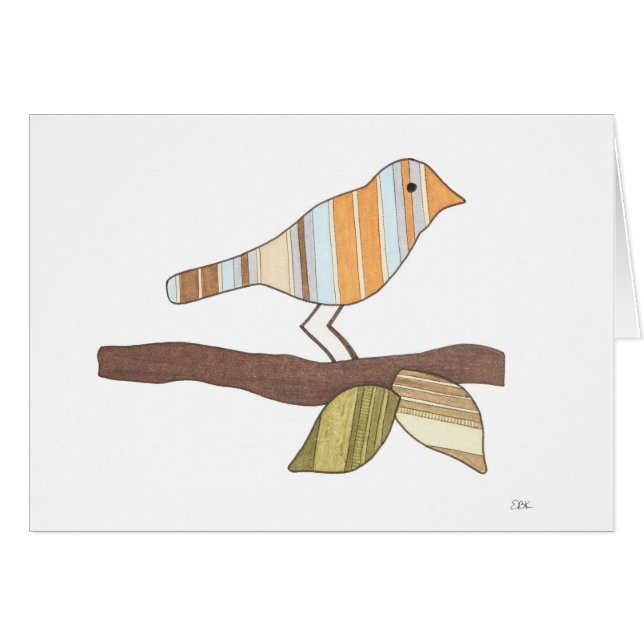 Whimsical Bird Art Notecard (Front Horizontal)
