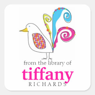Whimsical Bird Book Plates Square Sticker