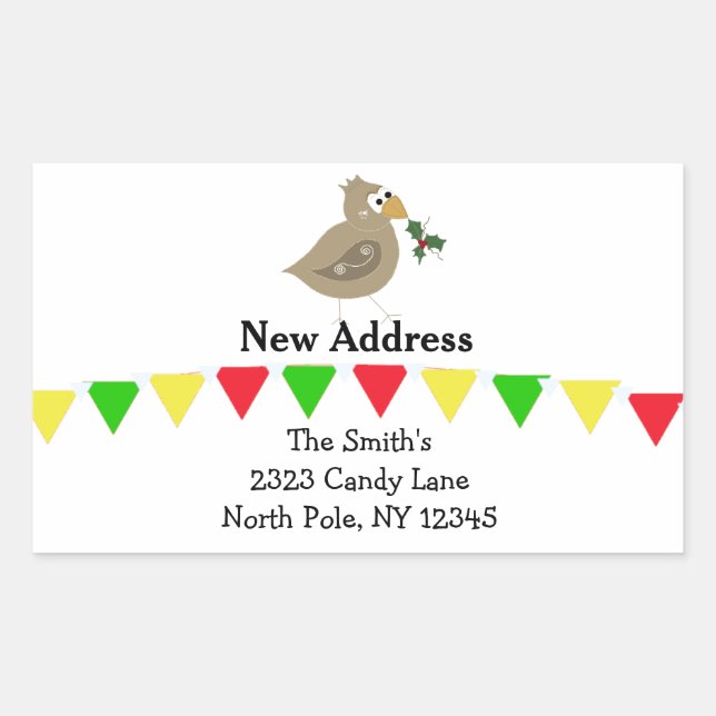 Whimsical Bird New Address Rectangular Sticker (Front)