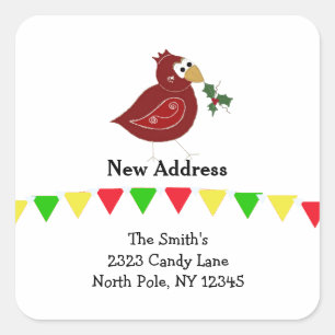 Whimsical Bird New Address Square Sticker